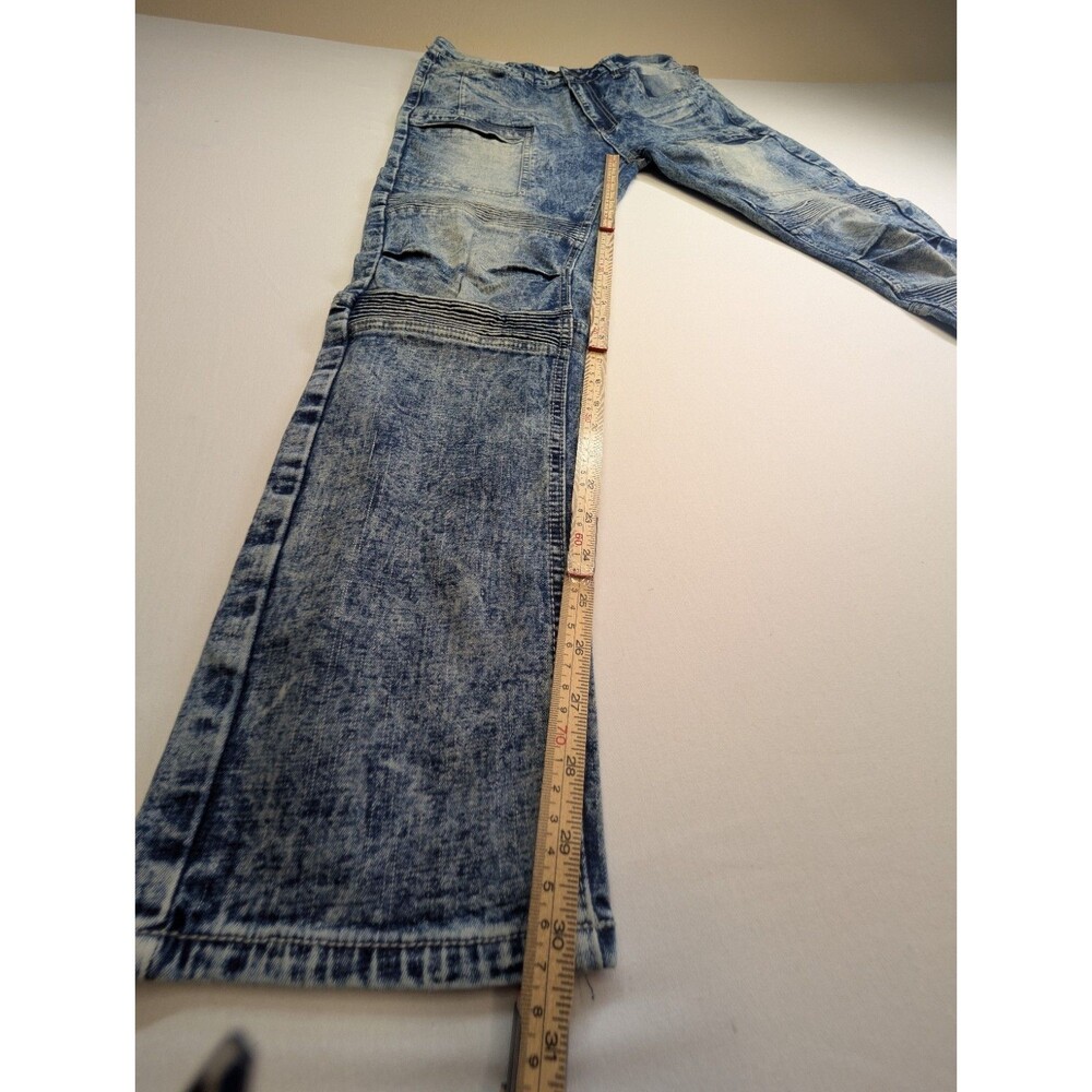 Encrypted NYC Mens Moto Biker Jeans 38x32 Blue Acid Wash Distressed Stretch - Picture 8 of 11